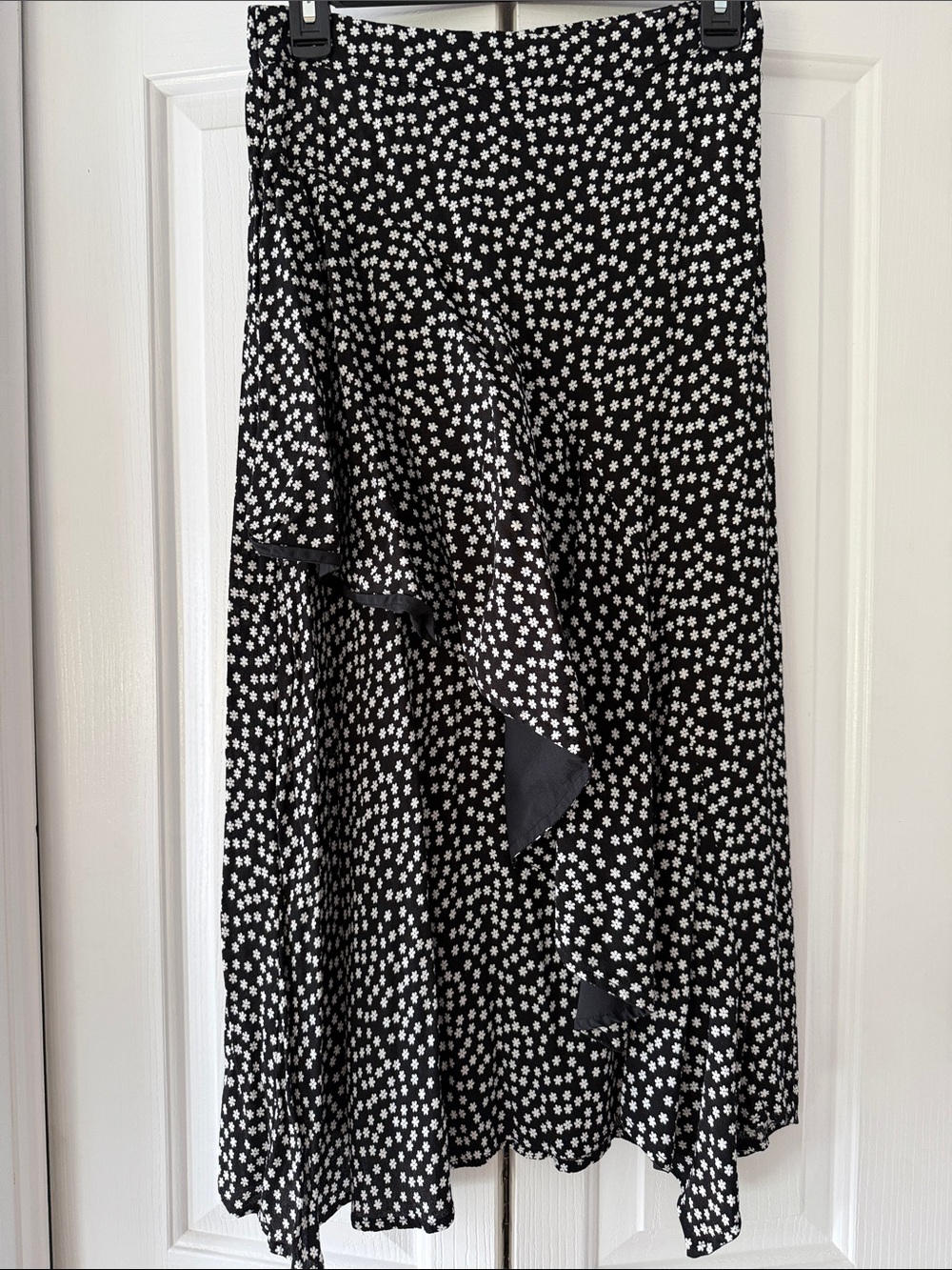 Rachel Zoe Black and White Floral Asymmetric Midi Skirt